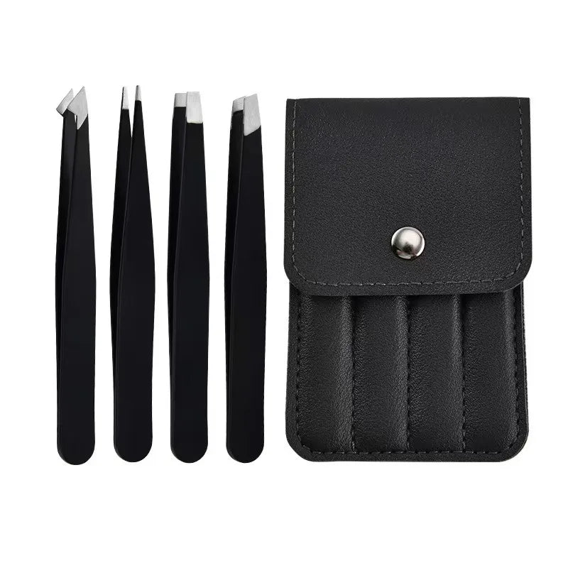 CNK Wholesale Stainless Steel Black Eyebrow Tweezer with Slant and Flat Point Beauty Tools for Eyebrows & Ingrown Hair Removal