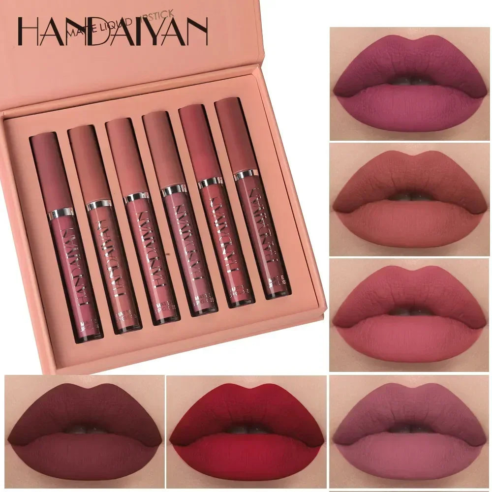 HANDAIYAN 6 PCS Matte Lipstick Set For Women Waterproof Smudge-Proof Long-Lasting Lips