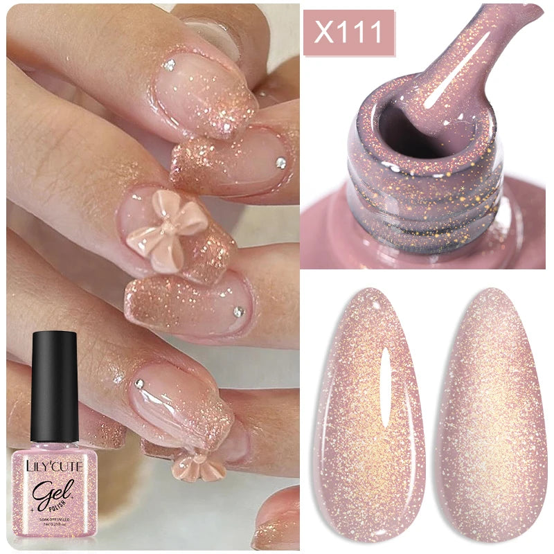 LILYCUTE 6PCs/Set Gel Nail Polish Set Kit Glitter Nail Gel Sequin Vernis Semi Permanent For Manicure Varnish UV LED Nail Art Gel