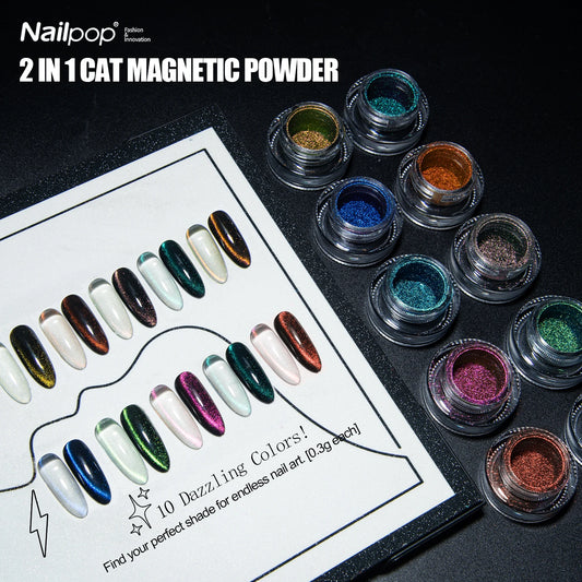 Nailpop 0.3g Moonlight Magic Mirror Powder Magnetic Cat Eye Glitter Nail Powder DIY Nail Art Decoration Chrome Nail Salon Tools