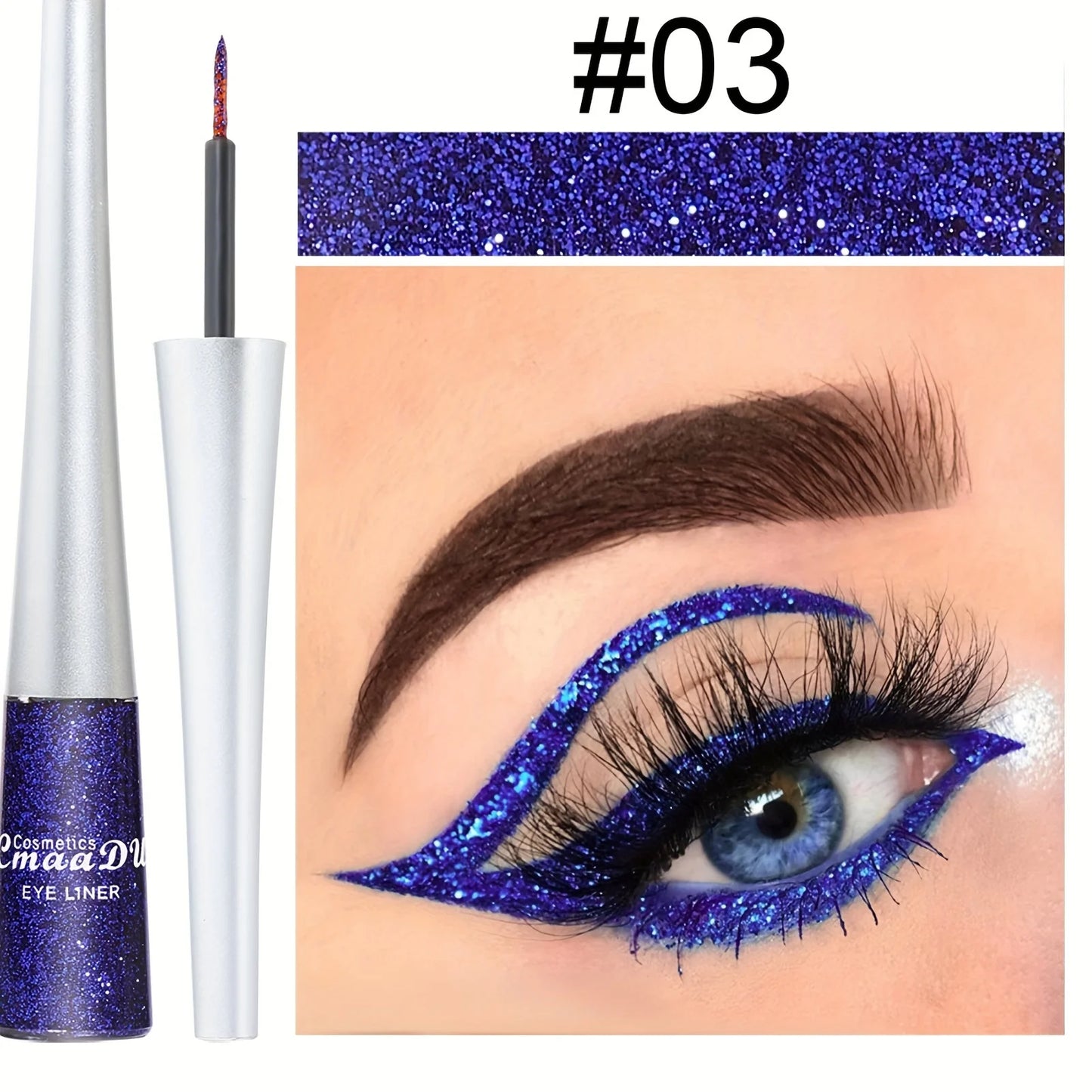 Long-Lasting Liquid Eyeliner Pen - Shimmer in Silvery, Green & Blue | Waterproof, Smudge-Proof Makeup