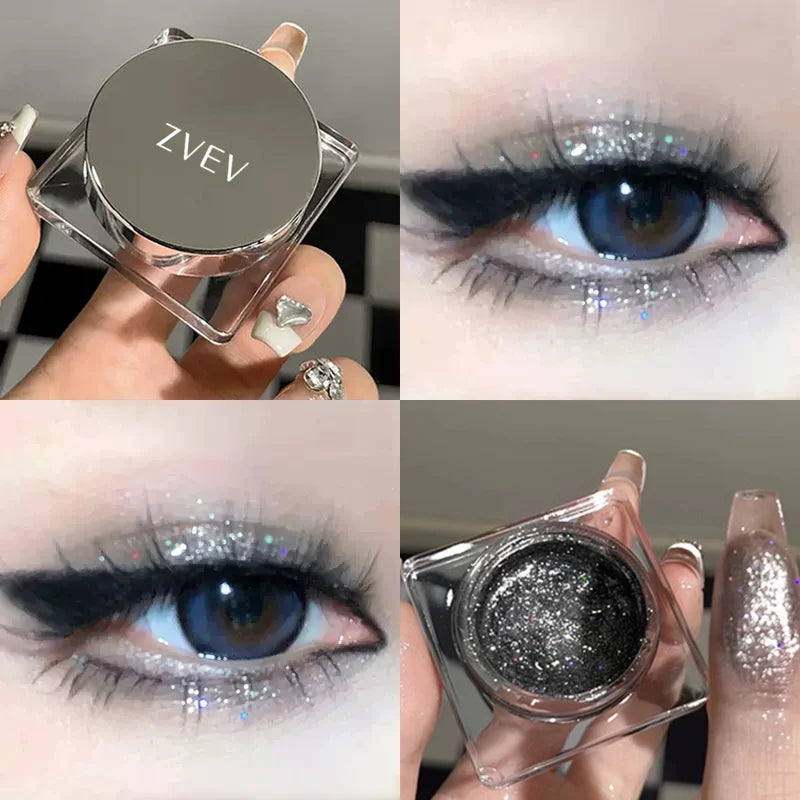 Glitter Punk Smoky Black Eyeshadow Gel Makeup Palette Metallic Dark Silver Wet Eyes Shadow Highlighter Pearl Pigments Cosmetics