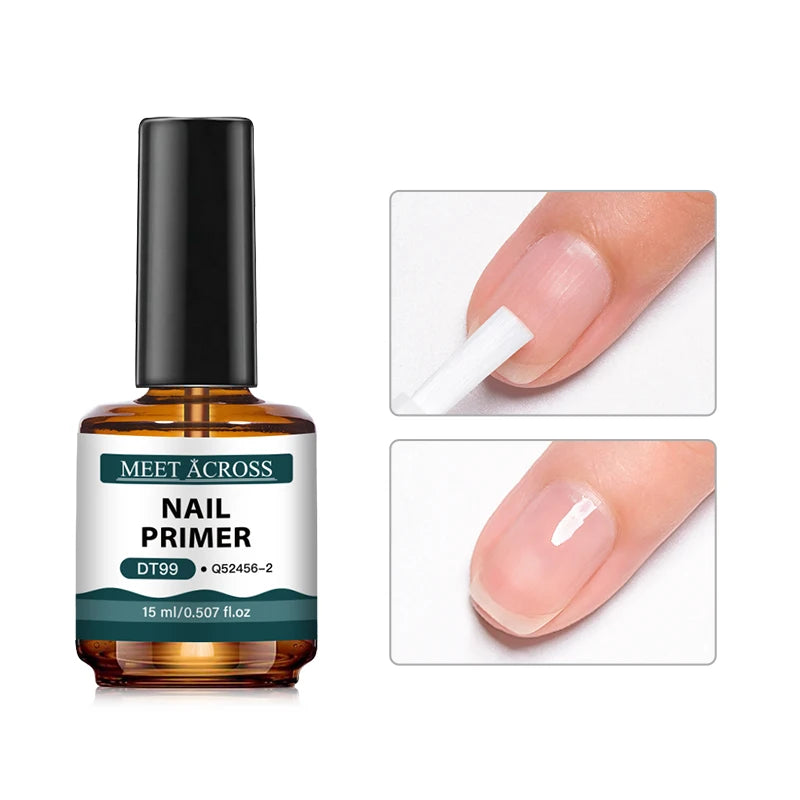 MEET ACROSS 15ml Glass Bottle Nail Primer Nail Prep Dehydrator Nail Polish Long Lasting Air Dry Semi Permanent Nail Art Varnish
