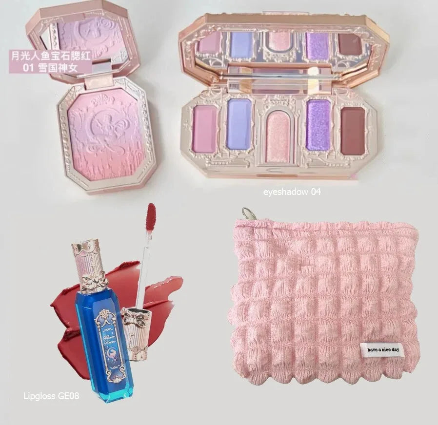 Makeup Flower Knows Set Swan Ballet Series Six Color Eyeshadow Palette Embossed Blusher Shine Lipstick Kit With Bag All In