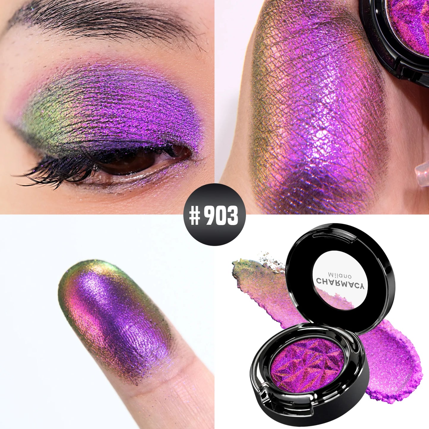 CHARMACY Shiny Duochrome Eyeshadow Set Long-lasting High Quality Glitter Eye Shadows with Primer Cosmetic Makeup for Women