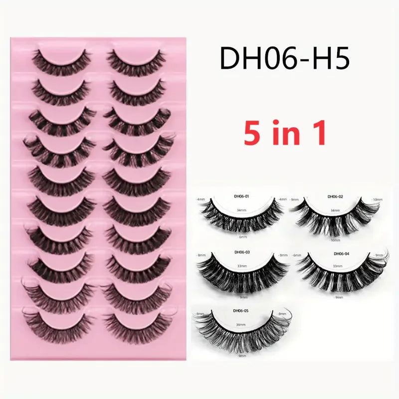 Fluffy False Eyelashes Eyelash Extensions, 10 Pairs Wispy Cat-Eye Look Faux Lashes, Natural Look Eyelash Extensions, Volumized F