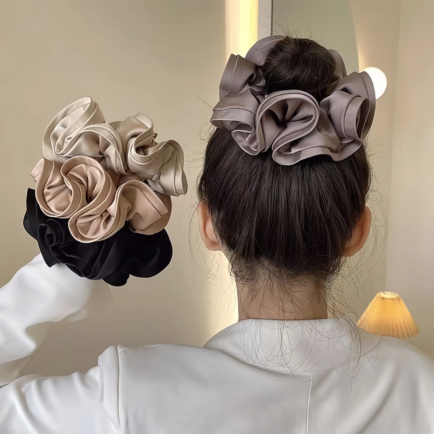 Korean Big Hair Tie Ribbon Scrunchies Satin Elastic Hair Band Bow Women Simple Temperament New Style Ponytail Hair Accessories