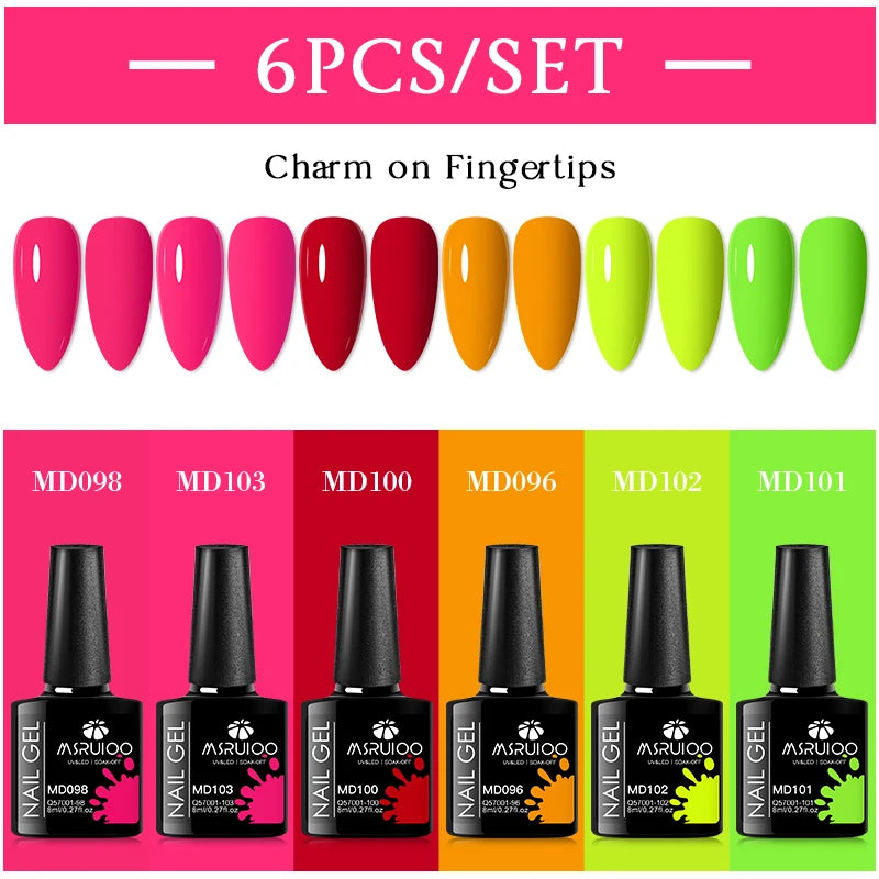 MSRUIOO 6Pcs/Set Colorful Gel Nail Polish Nail Supplies Semi Permanent Soak Off Nail Art Gel Varnish Manicure For Nails
