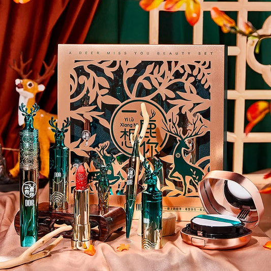 Makeup Gift Set for Women 5pcs Cosmetics Kit Air Cushion BB Cream Lipstick Liquid Eyeliner Pen Mascara Christmas Gift Box