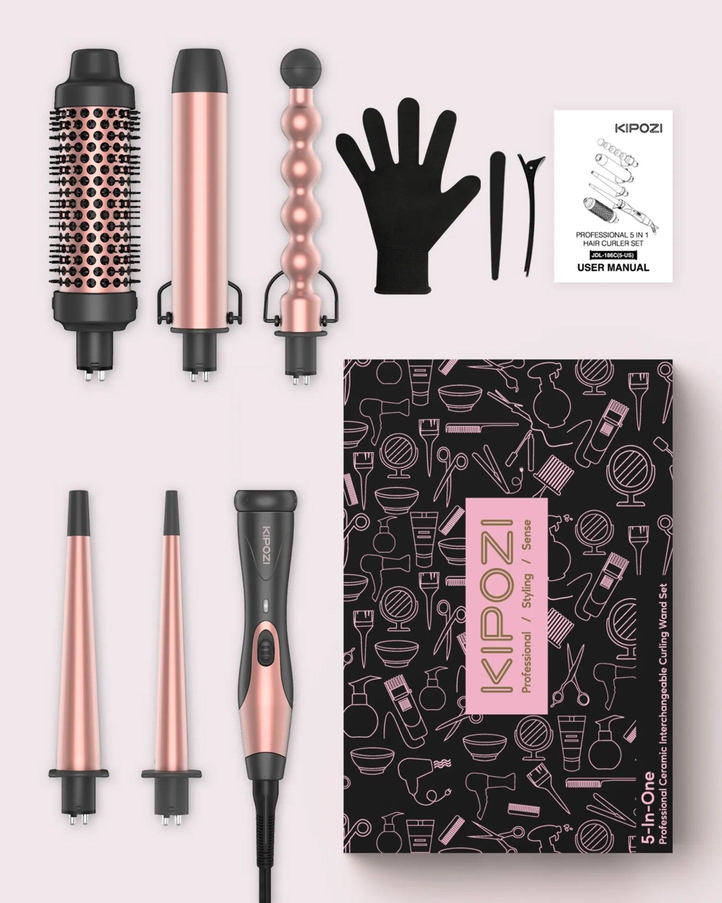 KIPOZI Professional Curling Iron 5-in-1 Hair Tools Instant Heating Electric Curling Iron Hot Air Brush Ceramic Barrels for Woman