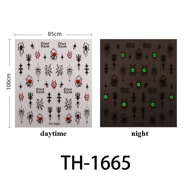 Halloween Nail Stickers - 3D Glow in Dark Cute Ghost Design Luminous Self Adhesive Nail Decals for Halloween
