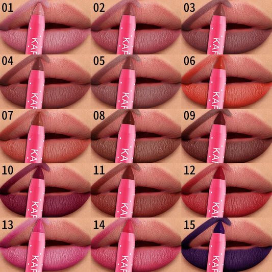 15 Colors Lipstick Pencil Waterproof Sexy Red Matte Contour Tint Lipstic Pen Long-lasting Lipliner Pen Non-stick Cup Lip Makeup