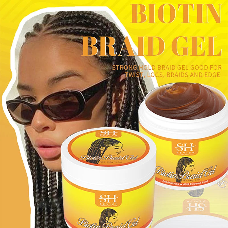 African Biotin Braid gel 100g Edges Control Twist Gel Tames Frizz & Edges Jojoba Oil Styling Braiding Gel Anti Hair Loss Wax,Loc