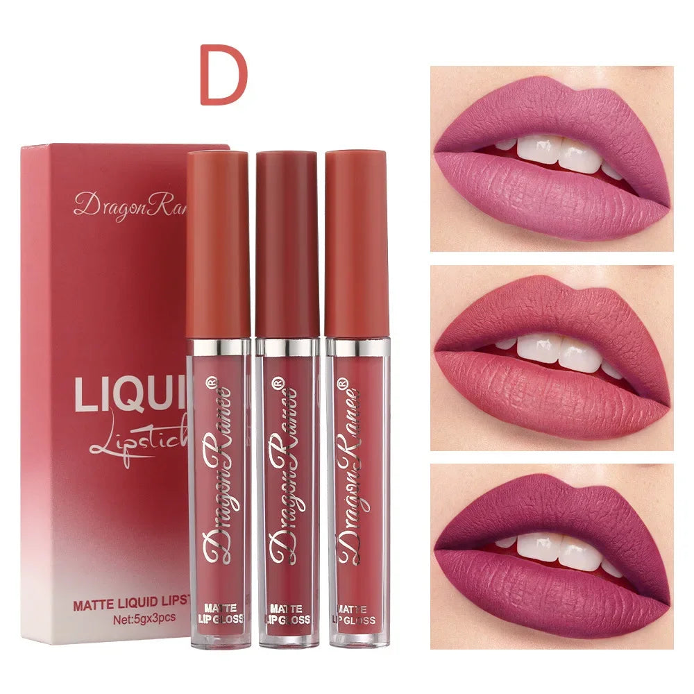 3-PCS Liquid Lipsticks Set – Long-Lasting Matte Lipsticks, Waterproof, Korean Beauty Cosmetics Makeup for Women