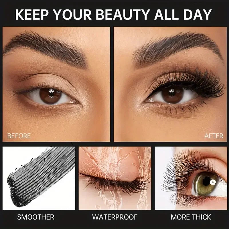 Steel Tube Mascara-Special Spiral Brush,Waterproof LongLasting Silk Fiber Mascara,keep Each Eyelash Curled for aLong Time Makeup