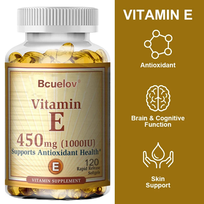 Bcuelov Vitamin E 1000 IU 450mg - for skin, hair, circulatory health, immune system support - antioxidant supplement