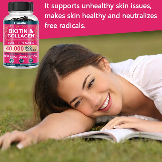 Biotin Collagen Supplement - Hair Growth Support, Skin & Nails - 40000 mcg with Vitamins B Complex, Hyaluronic Acid & Keratin