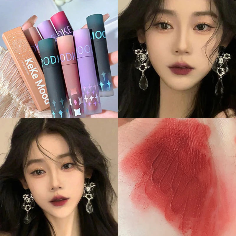 Gothic Matte Black Lipstick Waterproof Lasting Mousse Lip Mud Nude Brown Lipstick Blue Punk Lip Gloss Makeup Dark Red Lips Tint