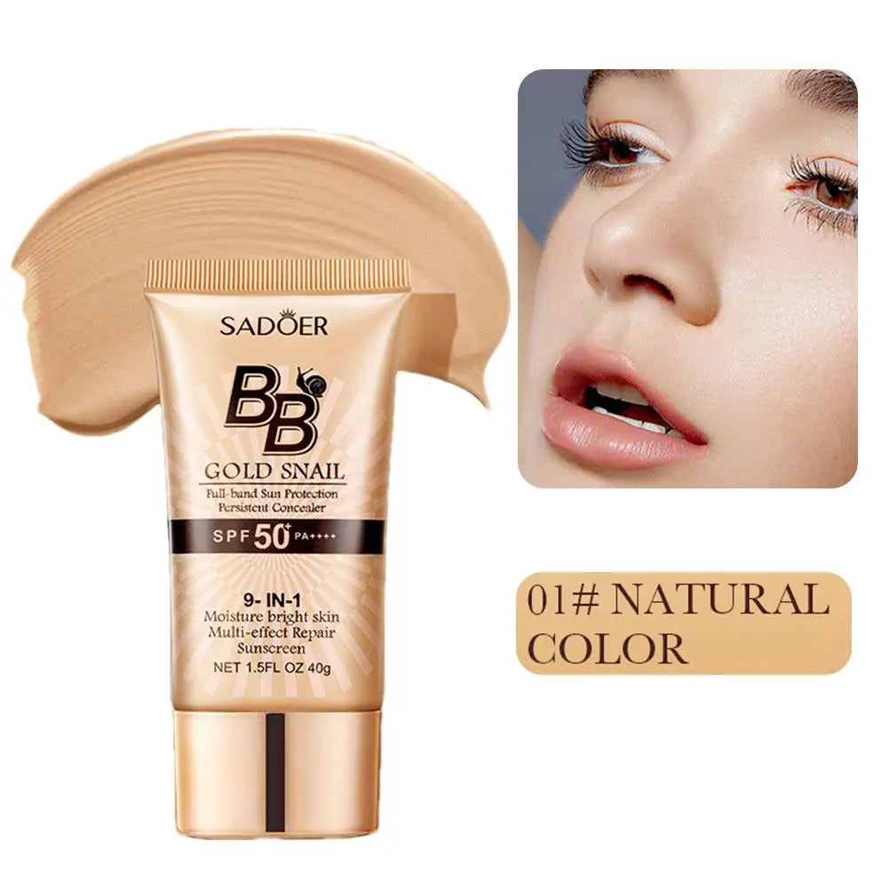40g Gold Snail Sunscreen BB Cream Protector Facial Sun Block SPF50 BB Cream Isolation Lotion Concealer Facial Moisturizer