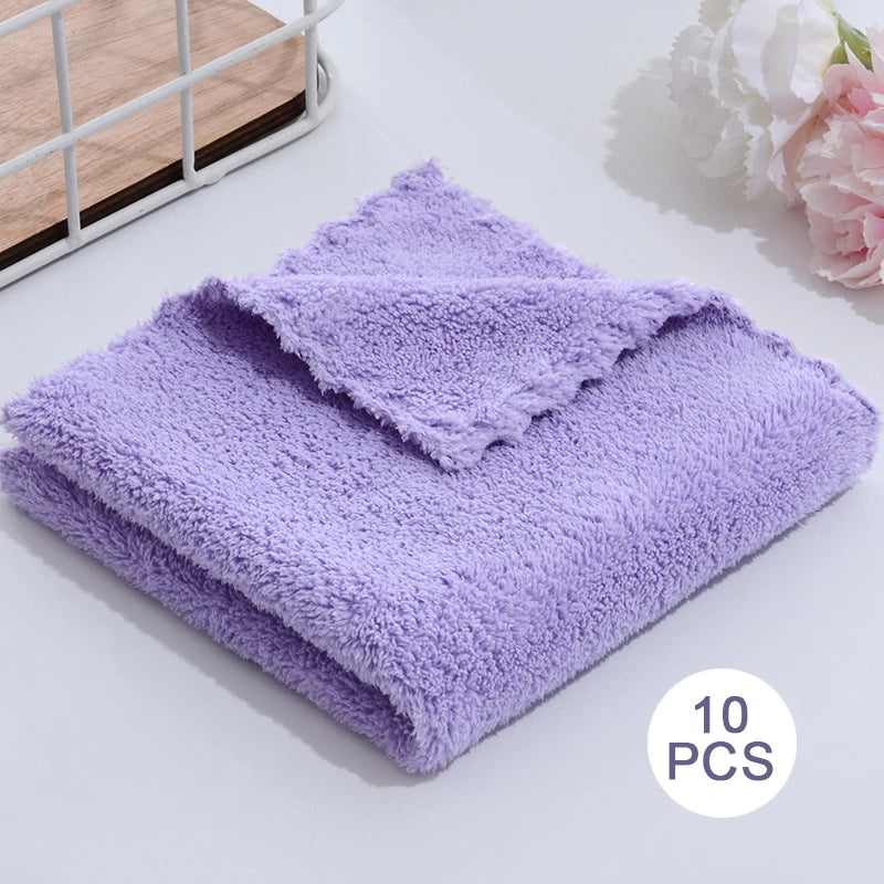 10Pcs Coral Velvet Quick Drying Microfiber Towels Cleaning Wipes Face Towels Square Washcloth Soft Absorbent Towel