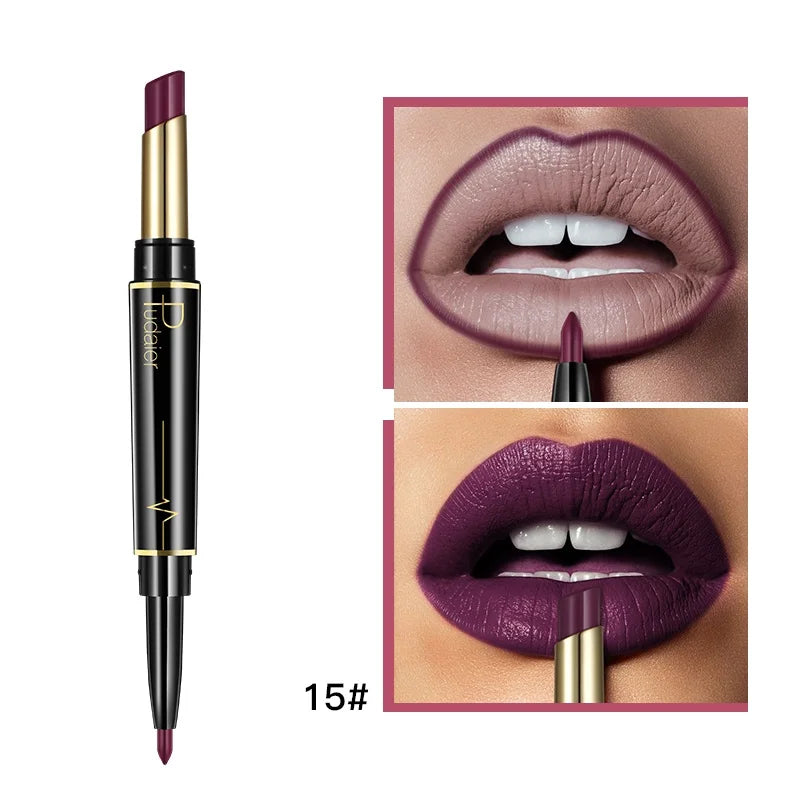 1pcs Matte Lip Liner & Lipstick, Double Ended Lip Pen Nude Makeup Tool, Long Lasting Color Rendering, Waterproof Lip Cosmetics