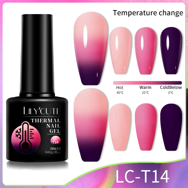 LILYCUTE Thermal Nail Gel Polish 3 Layers Temperature Shiny Color Changing Series Semi Permanent Soak Off UV Nail Gels Polish