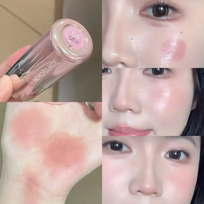 Herorange Liquid Blush Stick with Sponge Tip – Waterproof, Long-Lasting Color for Lips & Cheeks, Brightening Makeup