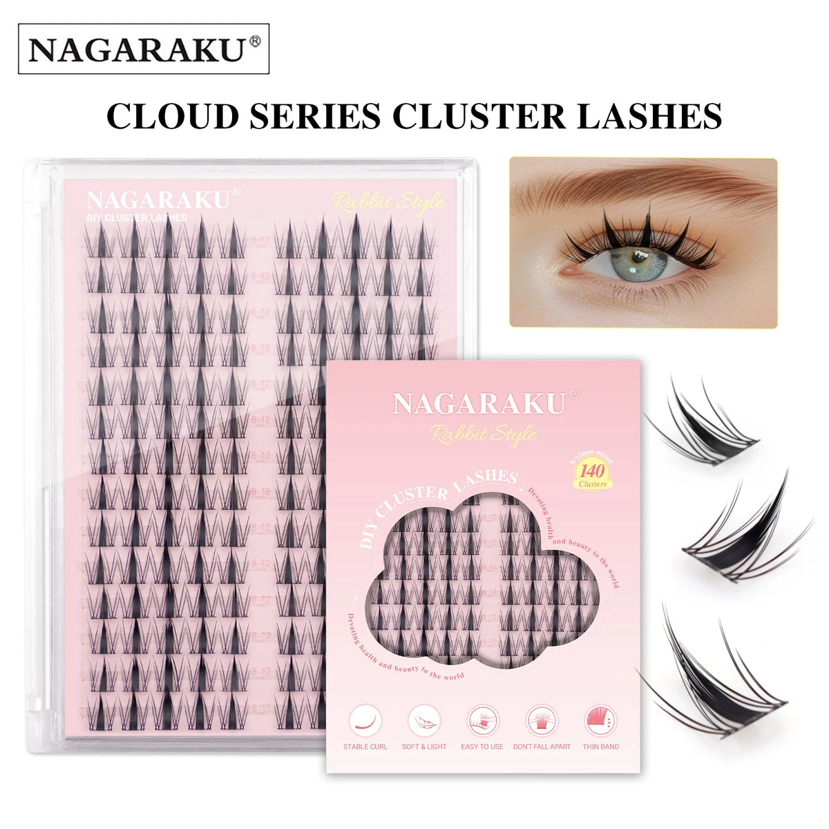 NAGARAKU DIY Cluster Lashes 'Cloud Series' New Trend Shape At-Home Full Volume Easy to Apply Cosplay
