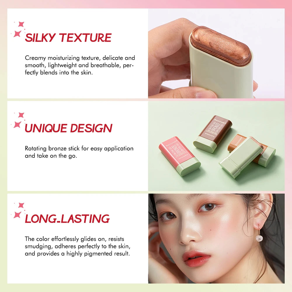 Peach Korean Makeup Contour Body Glitter Highlighter for Face Shading Stick Blush Blush Bronzer Cosmetics Blusher Powder Red
