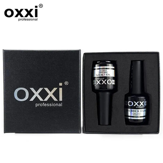 OXXI PROFESSIONAL Rubber Base Coat UV Gel 15ml No Wipe Shiny Top Coat 2pcs Set Gel Polish Semi-permanent Nail Polish Base Gellac