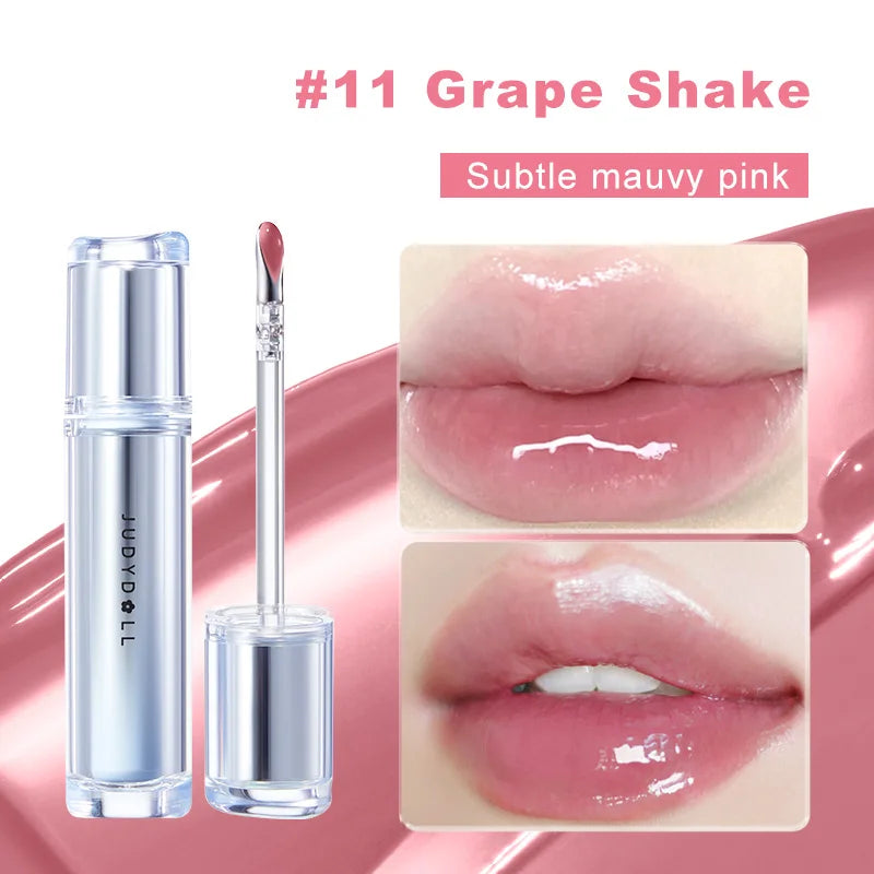Judydoll Watery Lip Gloss-Hydrating Lip Essence Glossy Mirror Lip Gloss, Non-Stick Cup, Suitable for Self-Use, Gifting, Beginners