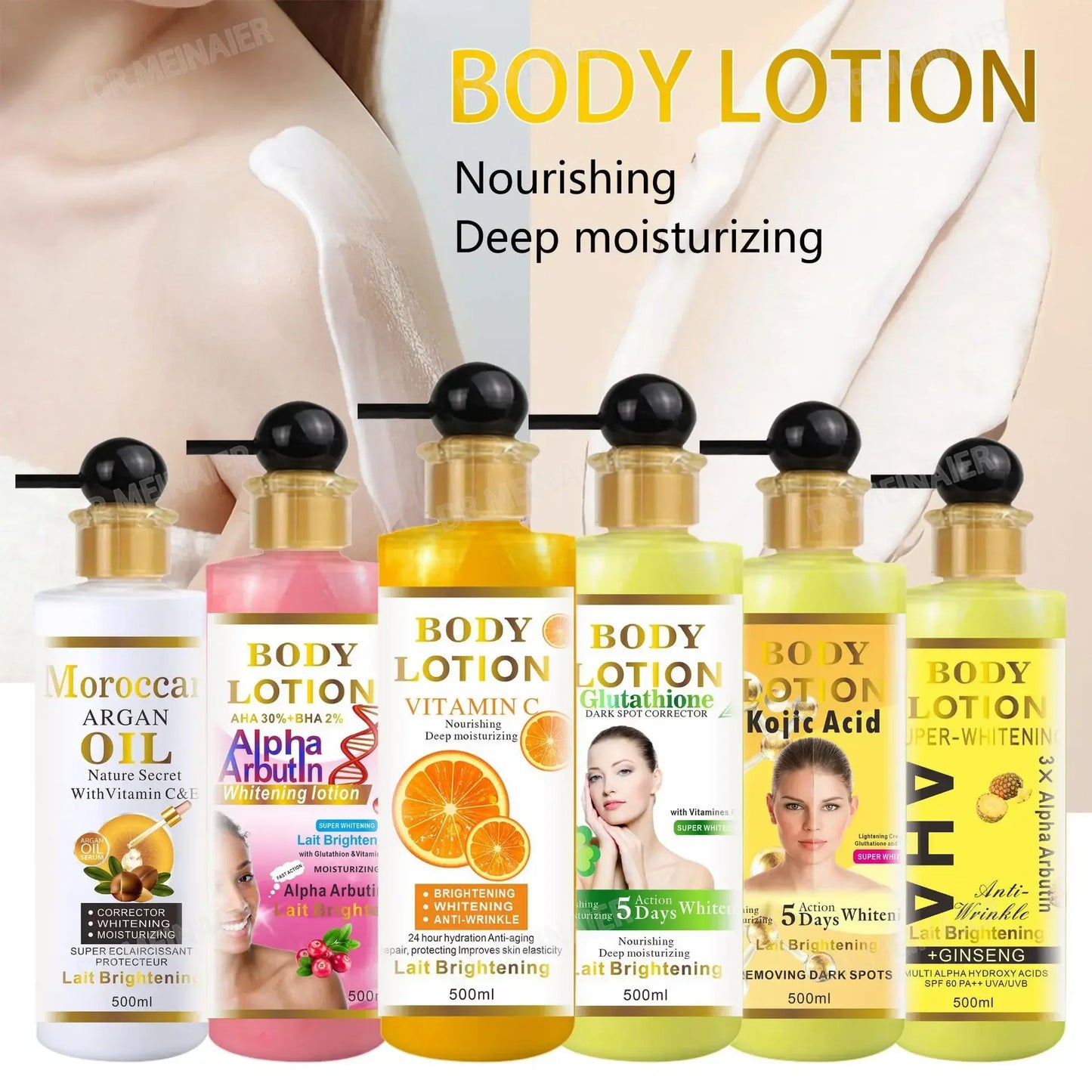 500ml Argan Whitening Body Lotion Moisturizing Refreshing and Not Greasy Body Cream Kojic Acid and Carrot Body Lotion