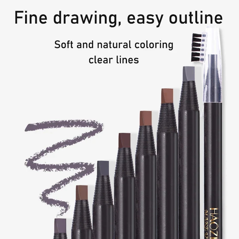 HAOZHUANG Waterproof Long-Lasting Eyebrow Pencil with Soft Brush – Smudge-Proof Daily Eyebrow Makeup Tool