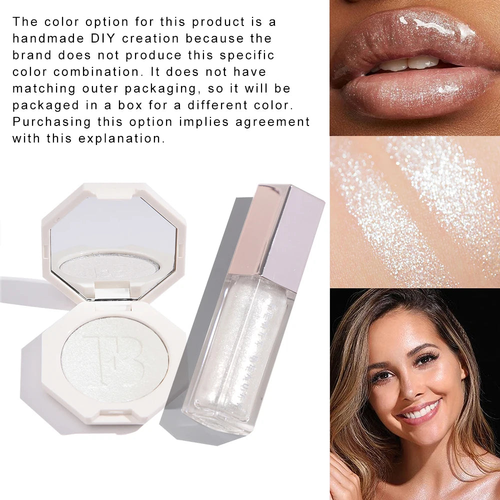 Fenty Diamond Bomb Baby 9ml Universal Lip Gloss and 2.5g Glitter Powder Highlighter Makeup Set for Lips and Face