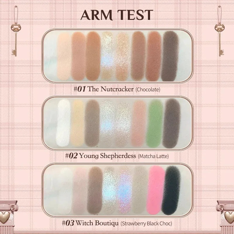 Flower Knows Chocolate Shop Highly Pigmented Eyeshadow Palette Shimmer Matte Glitter Long Lasting Vegan Eye Shadows Cruelty-free