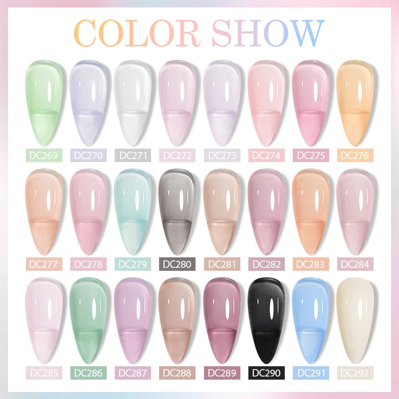 MTSSII 6Pcs/Set Jelly Gel Nail Polish Jelly Transparent Pink Green Black Blue UV Gel Nail Art Varnish Kit Spring Manicure Nails