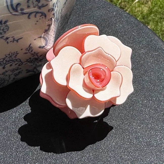 New French Three-dimensional Camellia Hair Claw Acetate Elegant Flower Crab Hair Clips Hair Accessories Headdress for Women Girl