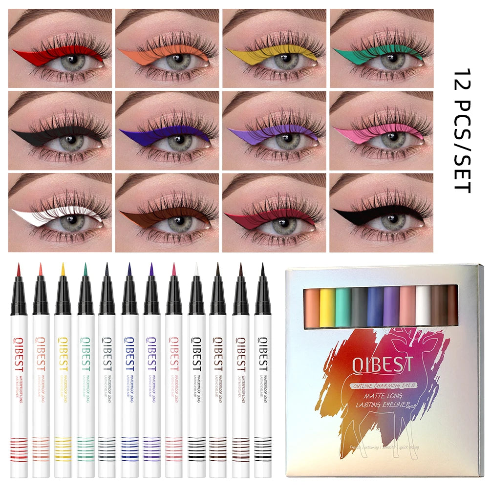 QIBEST Colored Eyeliner Set Waterproof Eyeliner Pencil Long Lasting Matte Eye Liner Makeup Colorful Liner Eyes Cosmetics Kits