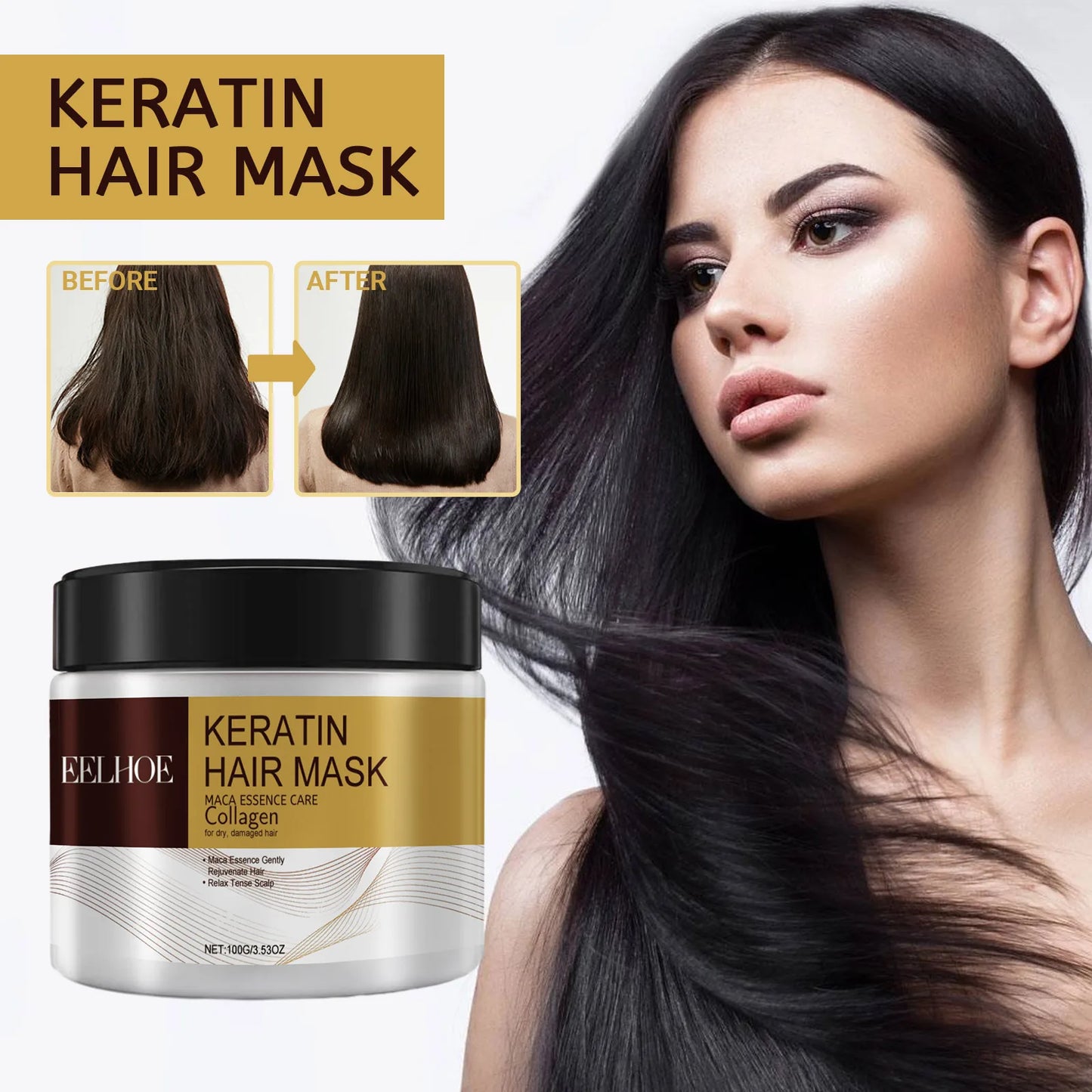 Keratin Hair Mask Improve Hair Quality Deeply Moisturize Hair Repair Damaged Hair Prevent Drying Out Tangling Nursing Hair Mask
