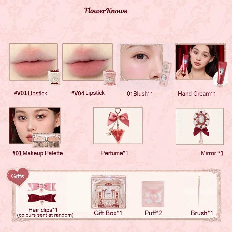 Flower Knows Strawberry Cupid Box Collection Make Up Sets Cosmetics Full Set Palette Pressed Powder Blush Lipstick Mystery Box