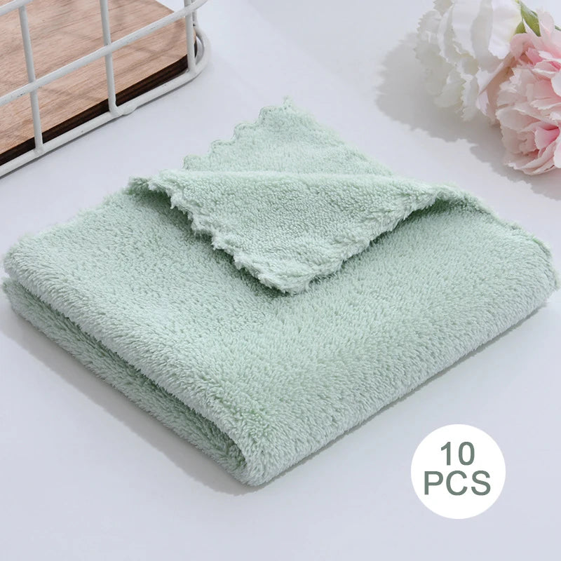 10Pcs Coral Velvet Quick Drying Microfiber Towels Cleaning Wipes Face Towels Square Washcloth Soft Absorbent Towel