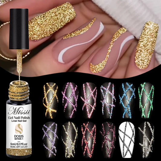 2/4/6pcs Reflective Glitter Liner Gel Nail Polish Set Pull Line Graffiti Painting Stripe DIY French Nails Design Painting Gel