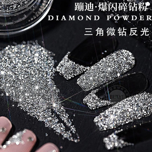 1box Shiny Reflective Diamond Nail Glitter Powder Silver Holographic Micro Drill Dazzling Crystal Gel Polish Manicure Pigment Du