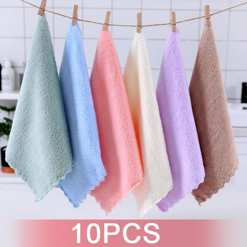 10Pcs Coral Velvet Quick Drying Microfiber Towels Cleaning Wipes Face Towels Square Washcloth Soft Absorbent Towel