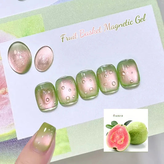 MEET ACROSS Guava & Grape Color Cat Magnetic Gel Green Glass Bead Cat Eye Gel Soak Off UV Gel Nail Art Varnish Salon Home DIY