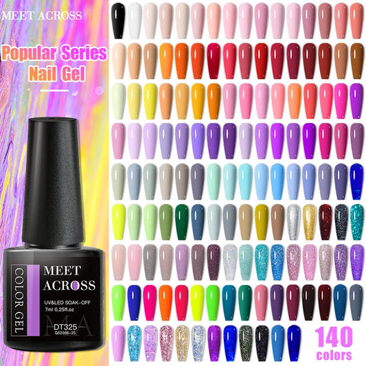 MEET ACROSS 7ml Purple Nail Gel Polish Semi Permanent Nail Art For Nails Decoration UV LED Painting Gel Varnish Nail Supplies