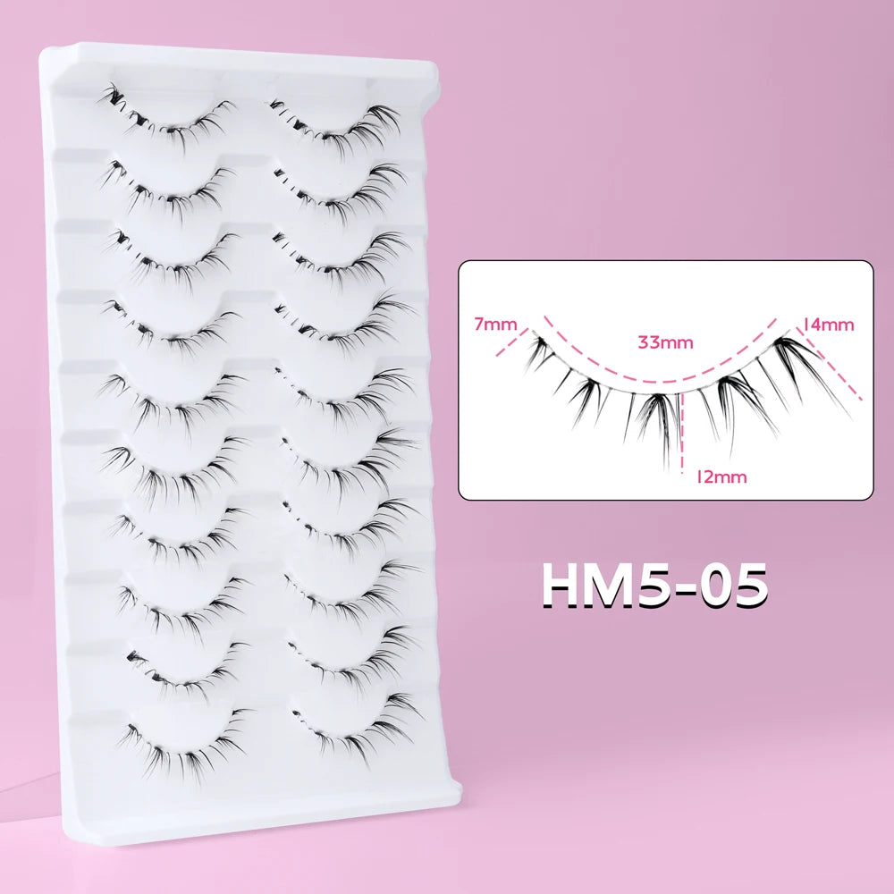 10Pairs Bottom Eyelashes Manga Lower Lashes Clear Band Wispy Small Flame Under Eye Lashes Korean Makeup Cosplay Tools