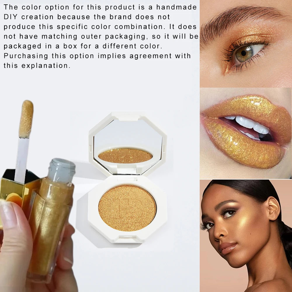 Fenty Diamond Bomb Baby 9ml Universal Lip Gloss and 2.5g Glitter Powder Highlighter Makeup Set for Lips and Face