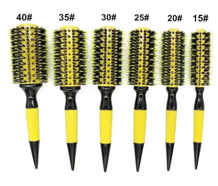 Professional Round Wooden Hair Brush 6 Sizes Boar Bristle Mix Nylon Salon Women Hair Styling Tools Yellow Brazil Hair Curlerl