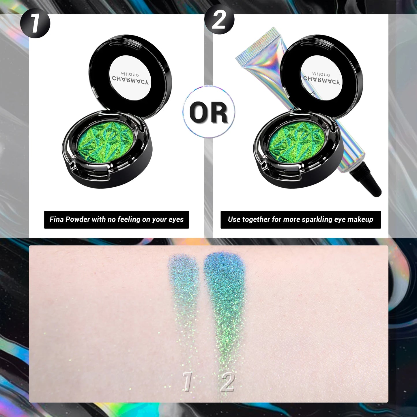 CHARMACY Shiny Duochrome Eyeshadow Set Long-lasting High Quality Glitter Eye Shadows with Primer Cosmetic Makeup for Women